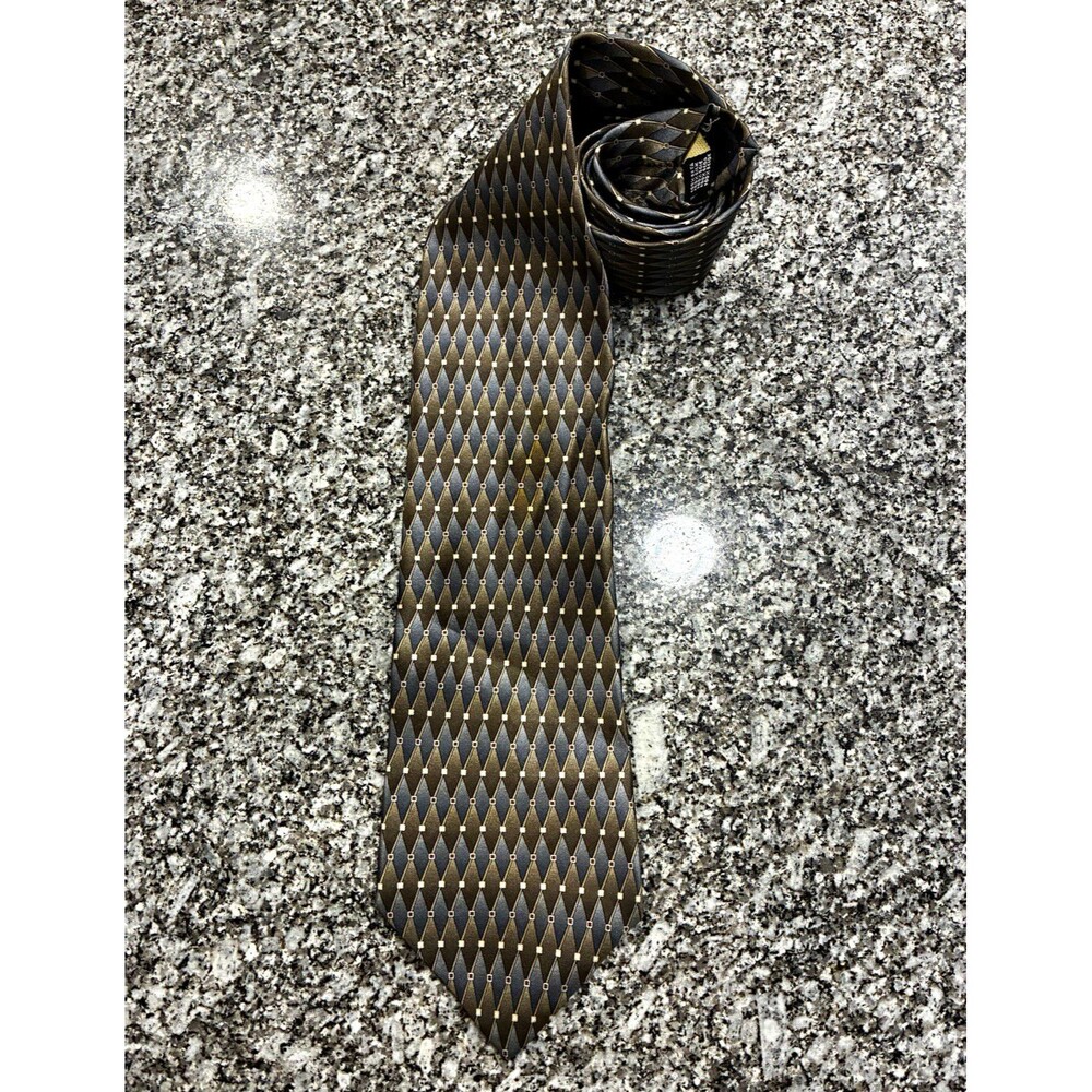 Pronto Uomo Men's Brown Black Gold Woven Silk Geometric Pointed Tie 0128